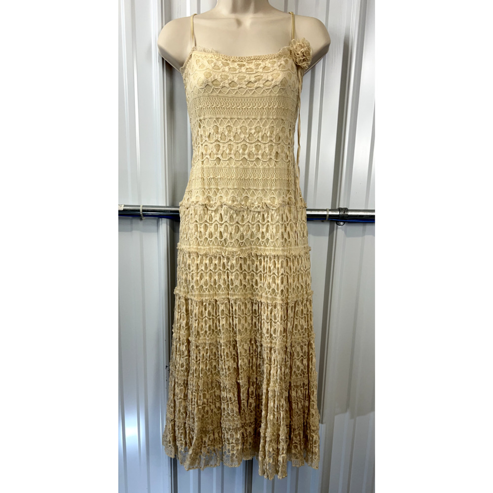 Max Studio Ivory Lace‎ Tiered Dress Size L Cottagecore Western boho